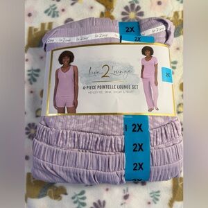 Live 2 Lounge Women's Purple 4-Piece Pointelle Lounge Set 2X NWT